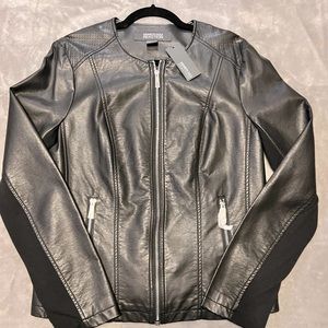 NWT. Kenneth Cole Reaction Faux Leather Moto Jacket. Black. Large